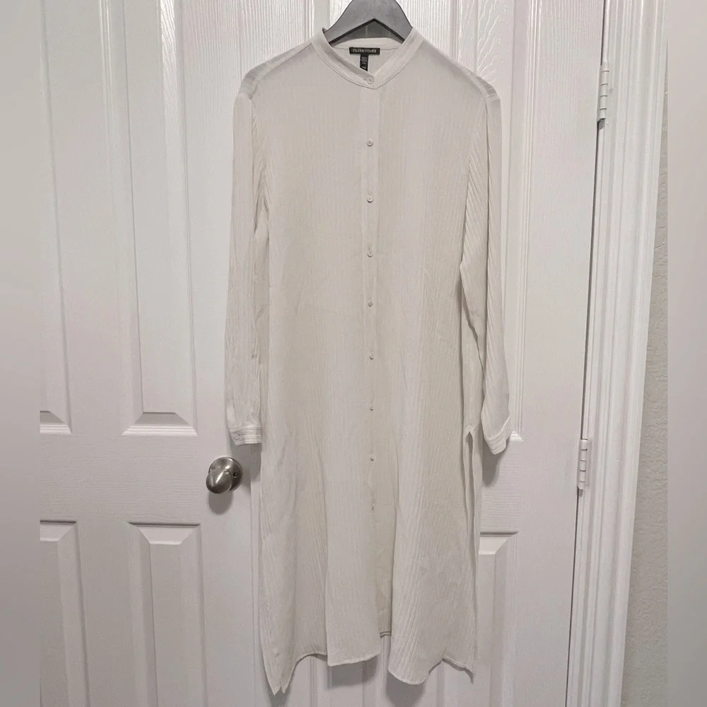 NWT EILEEN FISHER Accordion
Silk Jacquard Mandarin Collar
Long Shirt - Picture 9 of 11